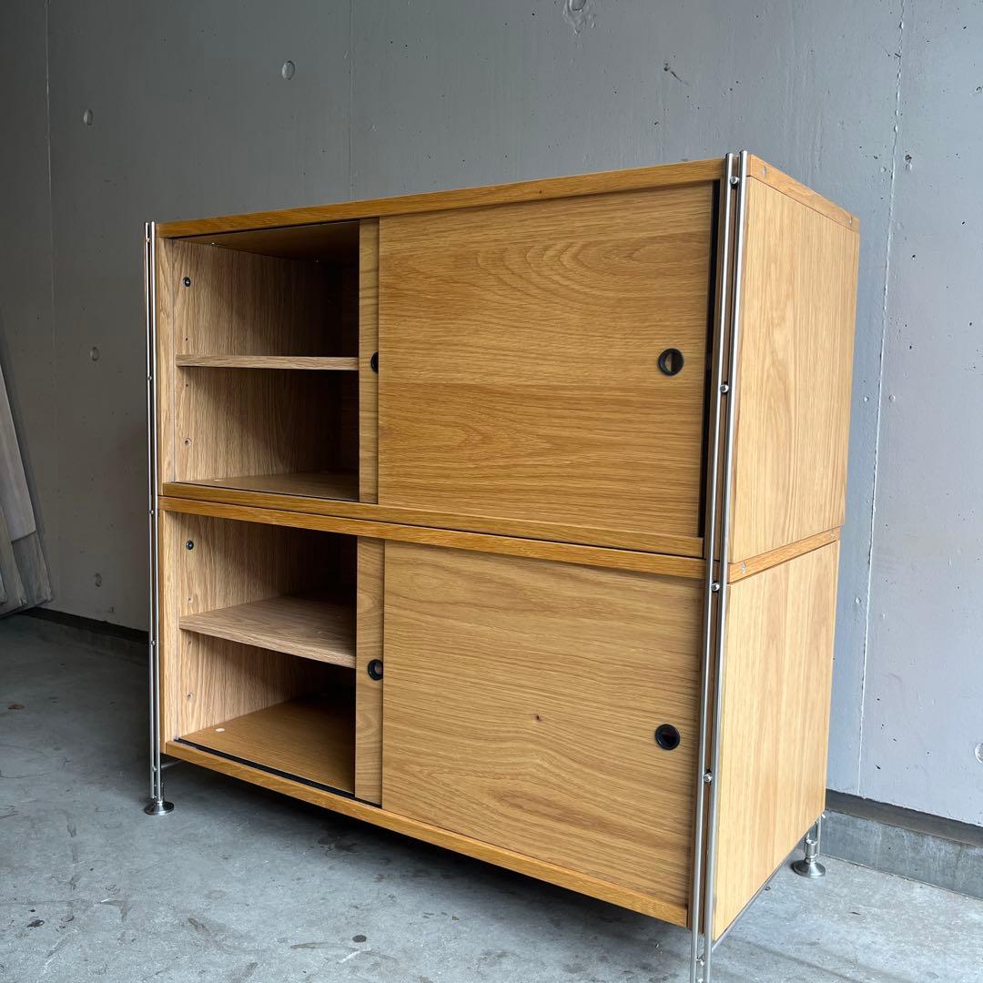 美品・廃盤希少★無印ステンレスユニットシェルフ・ボックス木製引き戸オーク材セット