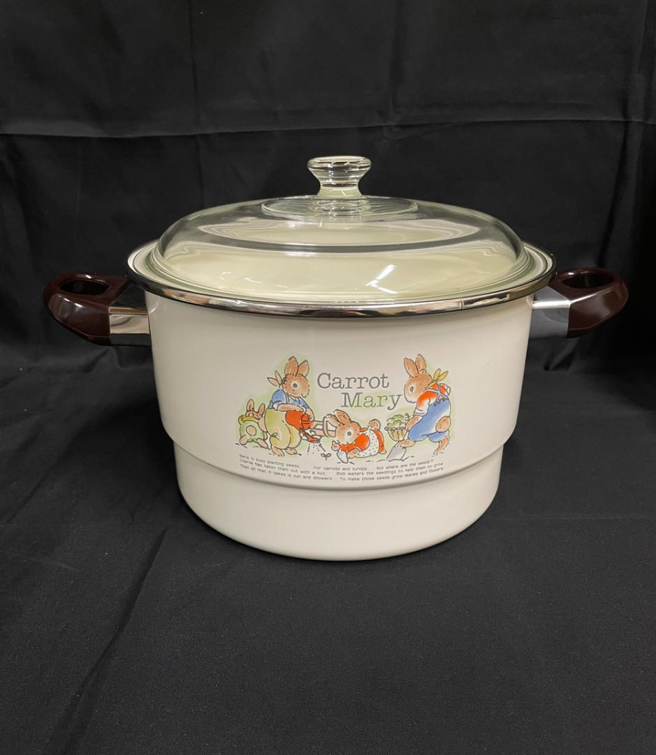 ◆昭和レトロホーロー片手鍋＆両手鍋セット蒸し兼用茶碗蒸し椀５個セット　08199