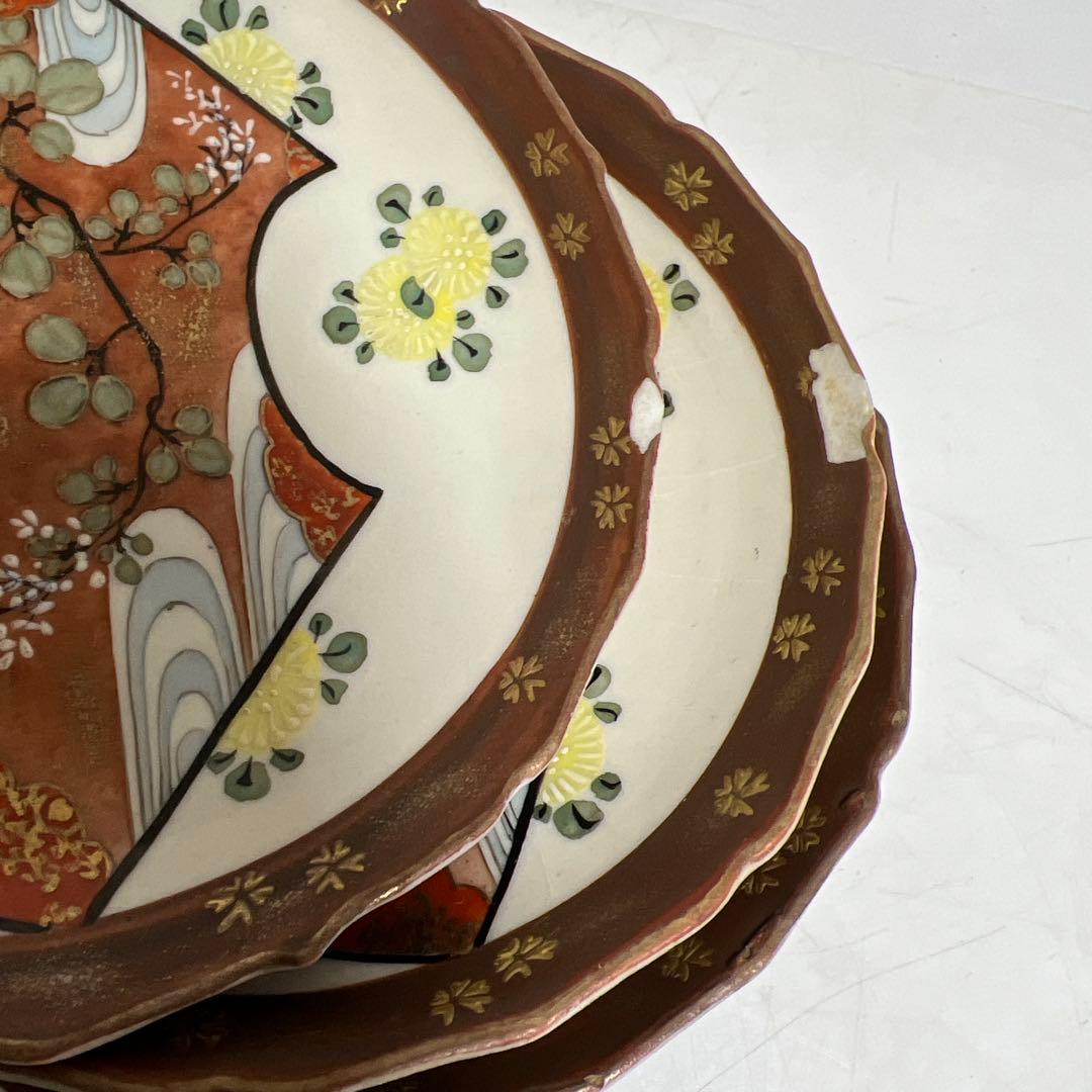 九谷焼　扇面画小皿　20枚　木箱付　直径12.5㎝　タトチ　東さ8-0124①