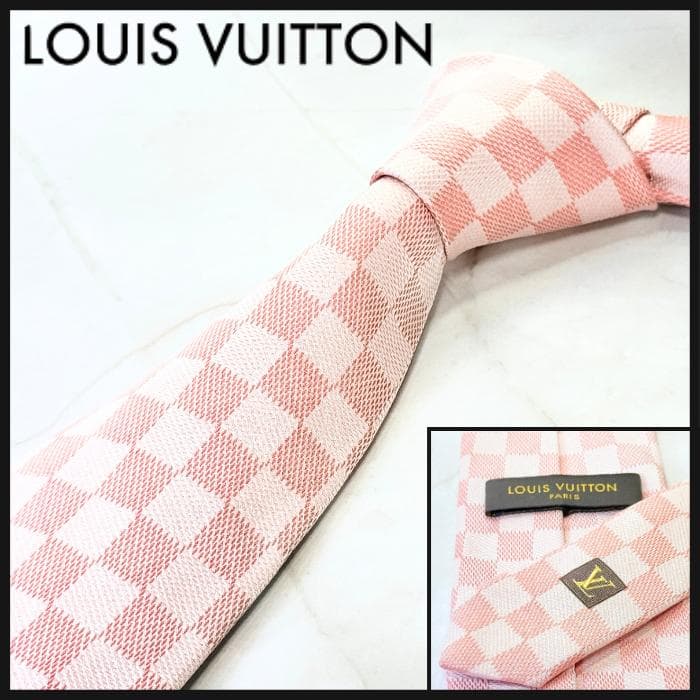 ☆即発 LOUIS VUITTON ダミエ ネクタイ ピンク シルク 伊製 美品