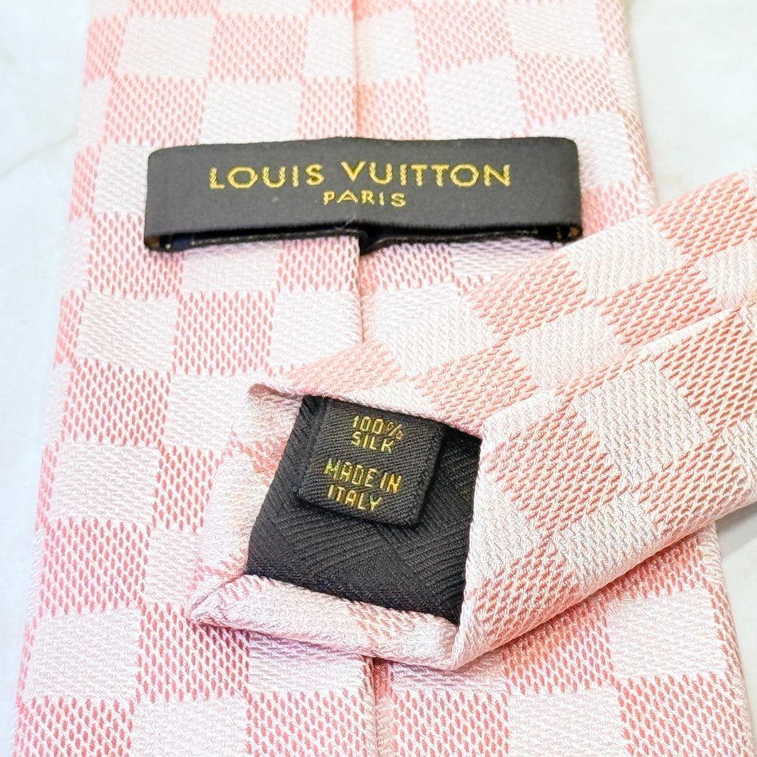 ☆即発 LOUIS VUITTON ダミエ ネクタイ ピンク シルク 伊製 美品