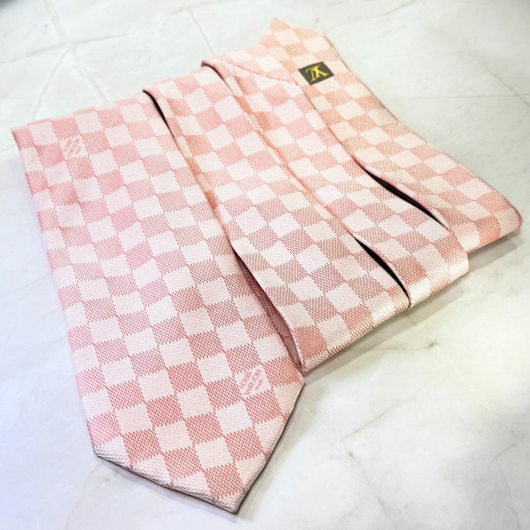 ☆即発 LOUIS VUITTON ダミエ ネクタイ ピンク シルク 伊製 美品