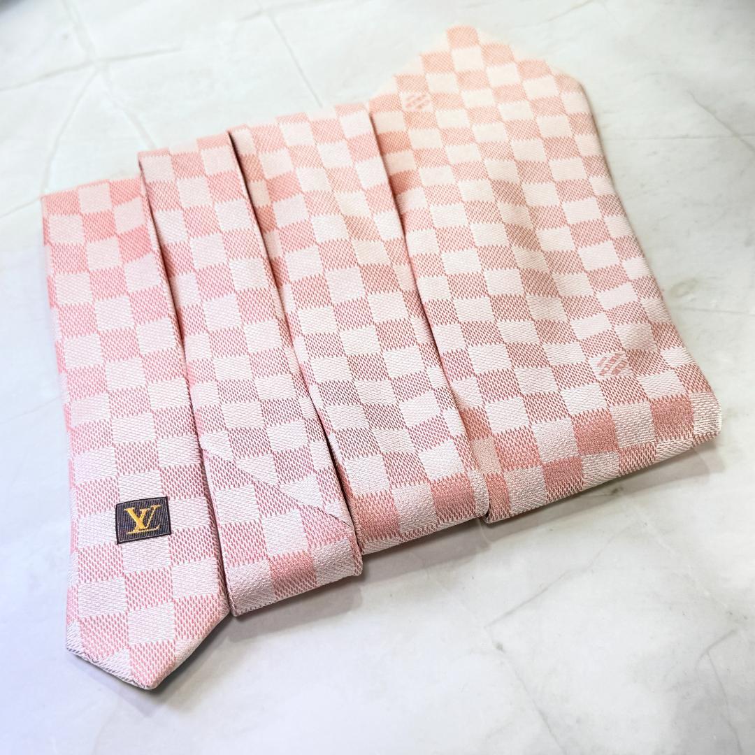 ☆即発 LOUIS VUITTON ダミエ ネクタイ ピンク シルク 伊製 美品