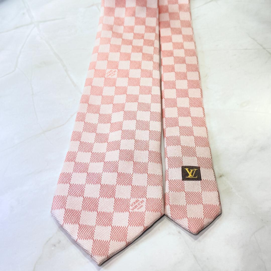 ☆即発 LOUIS VUITTON ダミエ ネクタイ ピンク シルク 伊製 美品