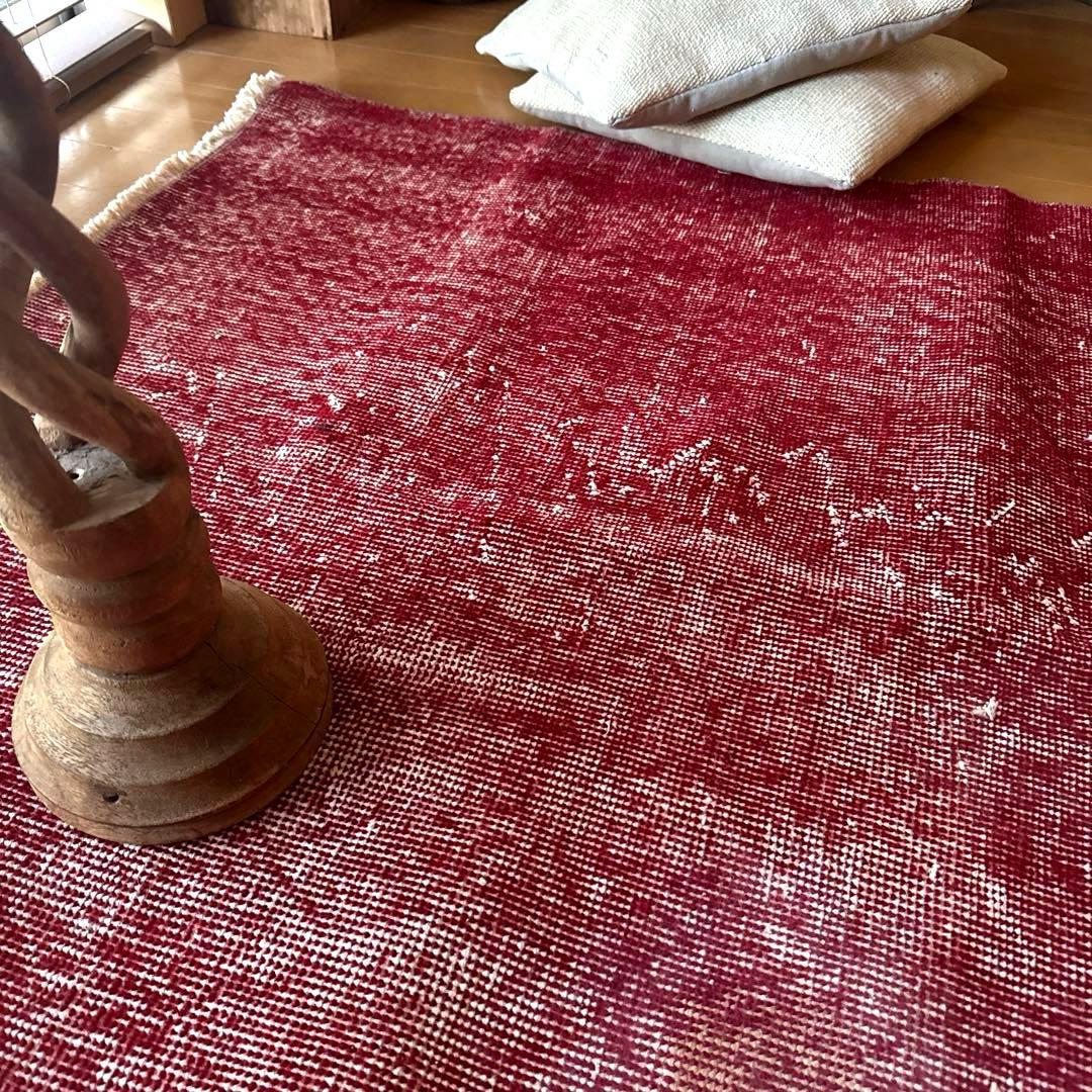 89×189こっくりと深みある赤　レッドワンカラーラグ　トルコヴィンテージラグ