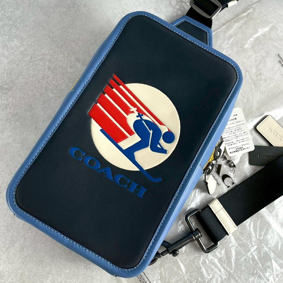未使用 コーチ サリバン ボディバッグ ショルダーバッグ レザー スキー 青