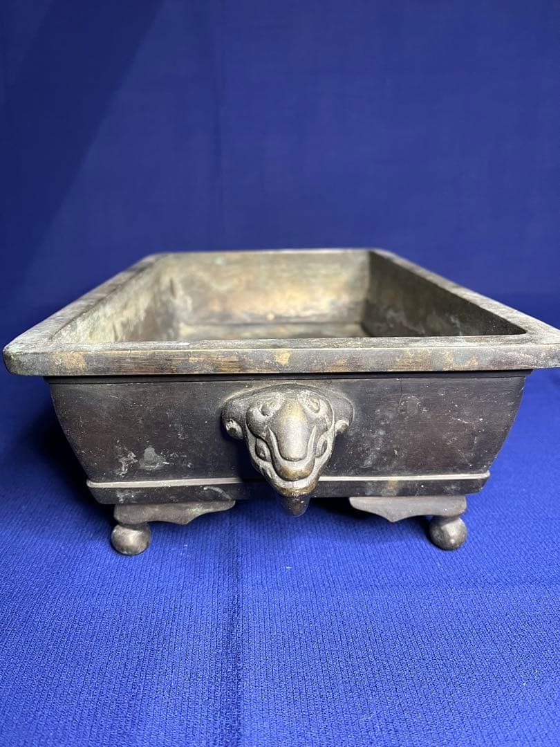 水盤　花器　約3キロ　古銅　真鍮　中国古美術　骨董