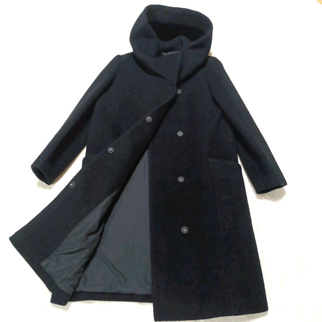 LOUNIE 【美品】 アルパカ モヘア スタンドカラー フーデット コート