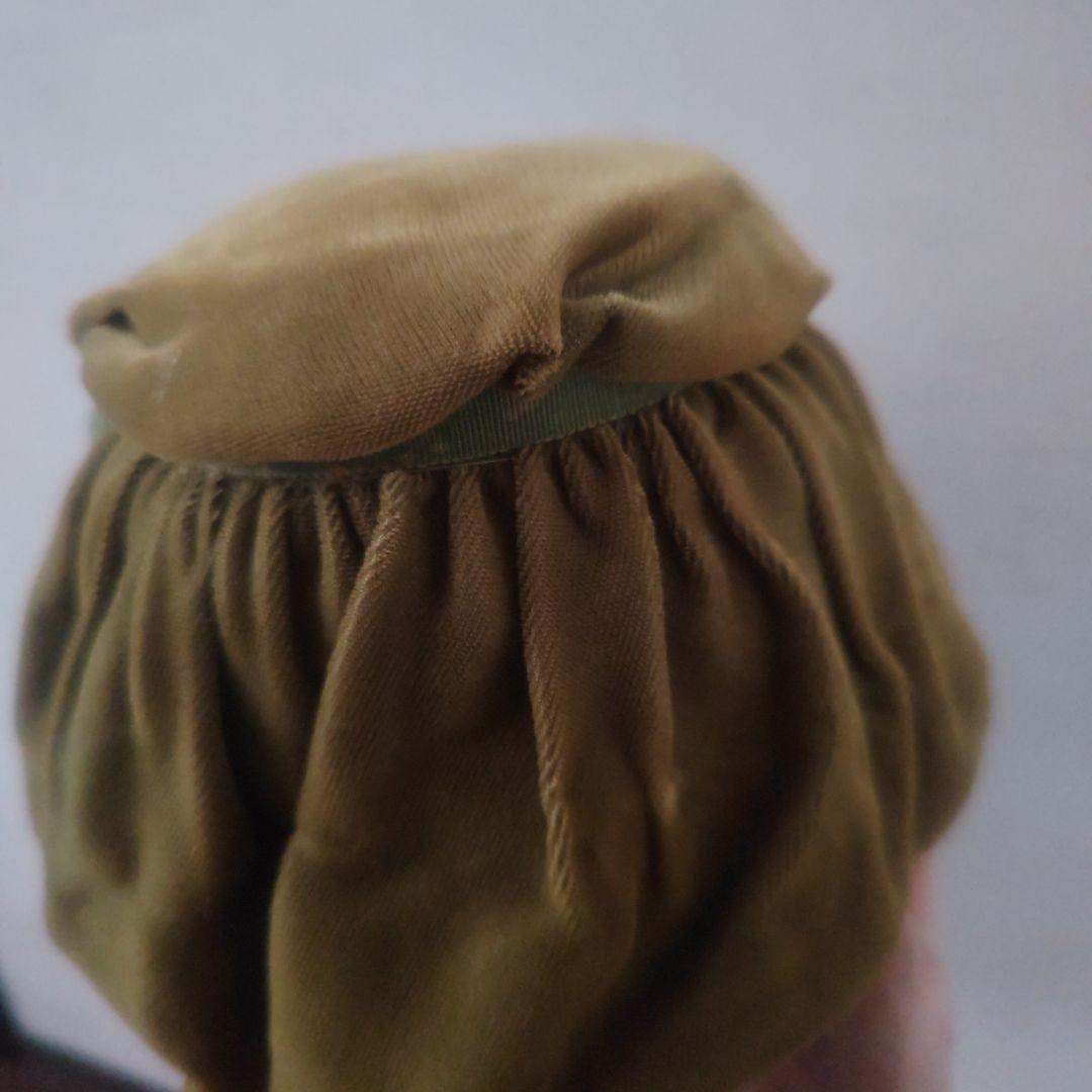 アンティーク　帽子　オリーブグリーン　ベルベット　グログランリボン