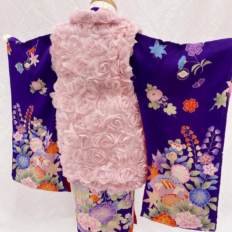 509ag10◎七五三 三歳 女の子 アンティーク着物&被布五つ紋 紫◎