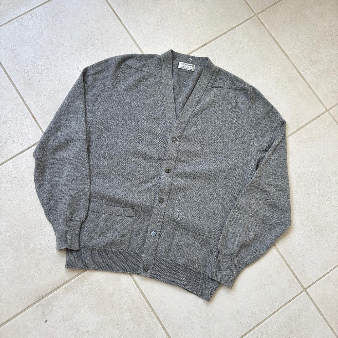 80s スコットランド製カシミアカーディガン ごま塩グレー XL