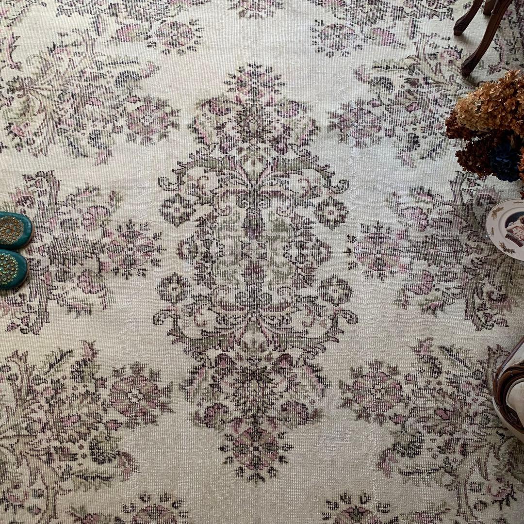 超大判　幅広　245×147トルコヴィンテージラグ　ペールピンク　雅紀さん