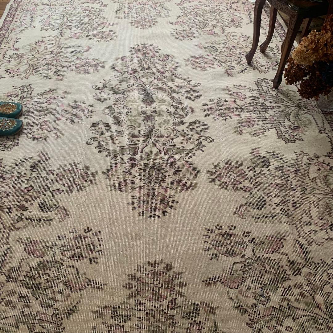 超大判　幅広　245×147トルコヴィンテージラグ　ペールピンク　雅紀さん