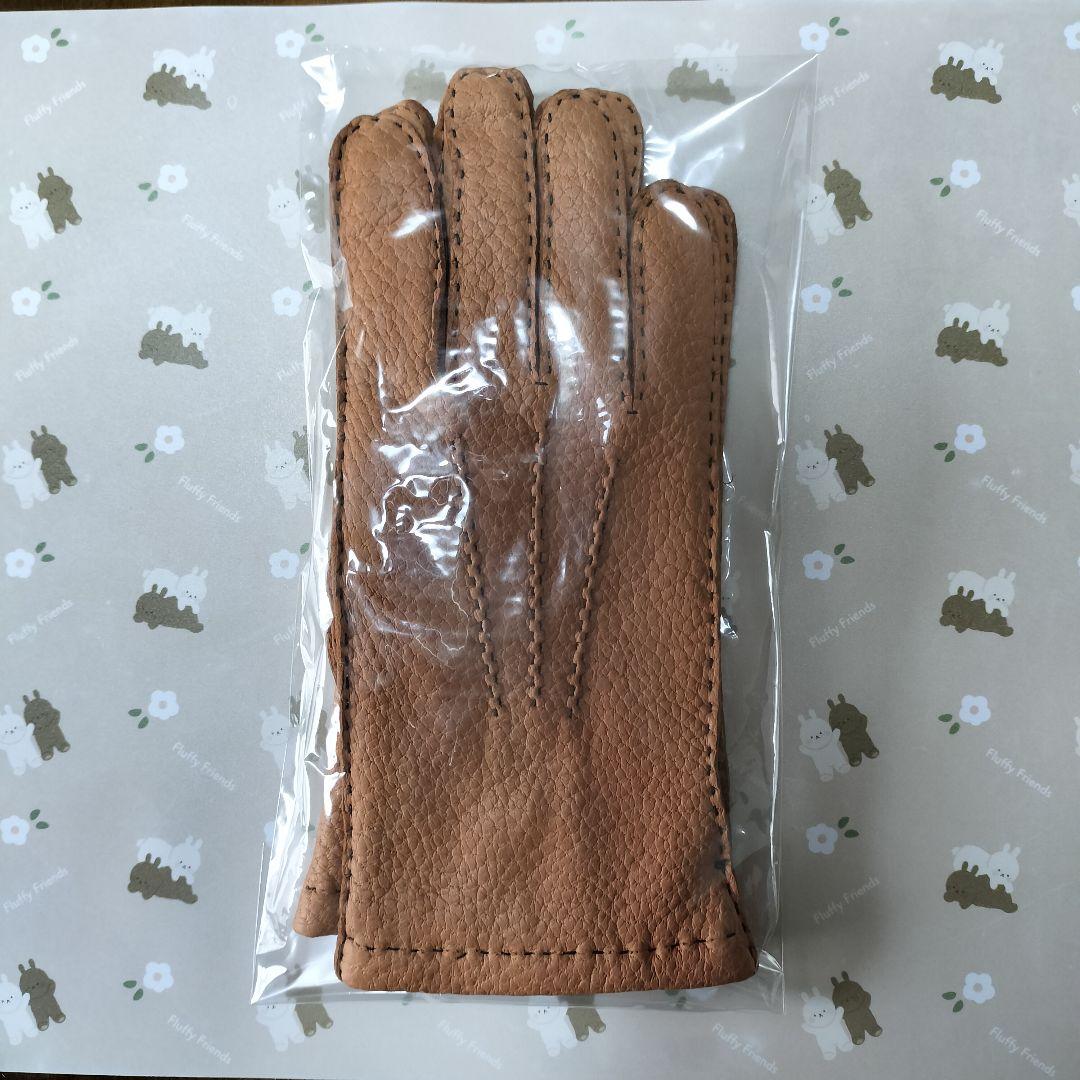 未使用　ペッカリー革手袋　カシミヤライニング　キャメル