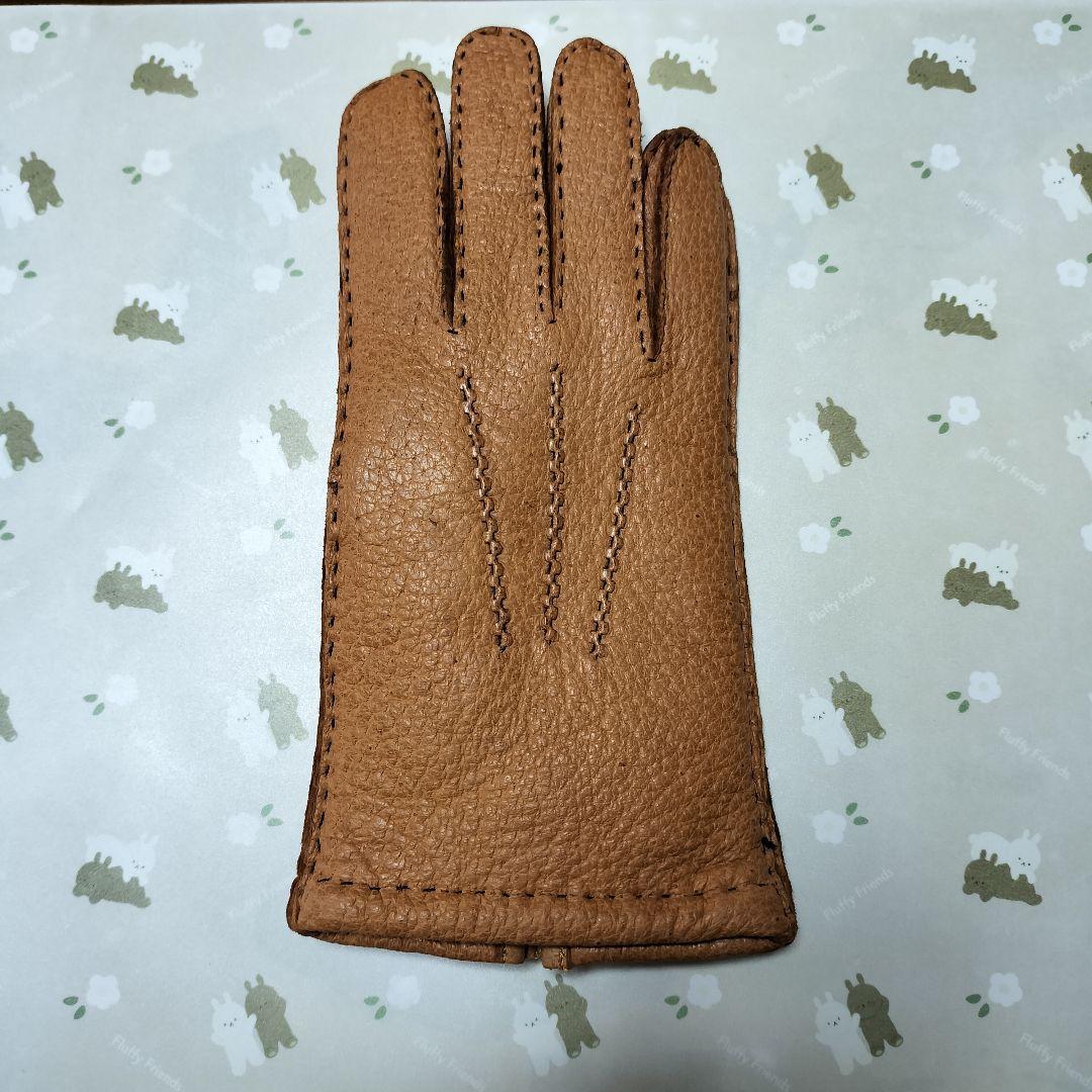 未使用　ペッカリー革手袋　カシミヤライニング　キャメル