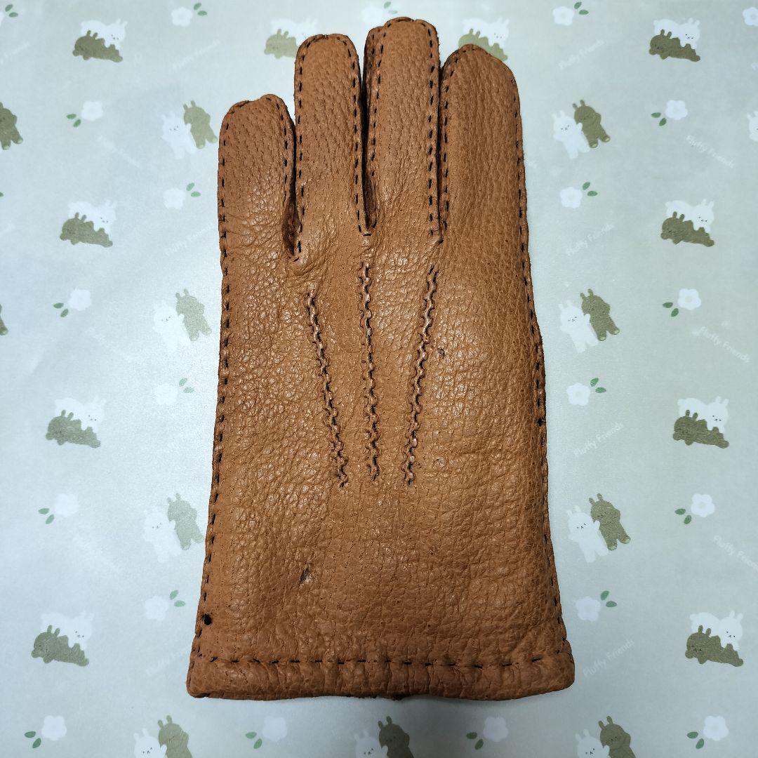 未使用　ペッカリー革手袋　カシミヤライニング　キャメル