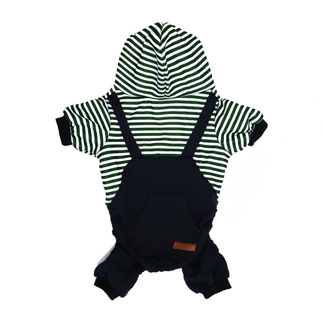 ドッグウェア パーカー 冬服 厚手 防寒 保温 犬服 ロンパース ボーダー柄