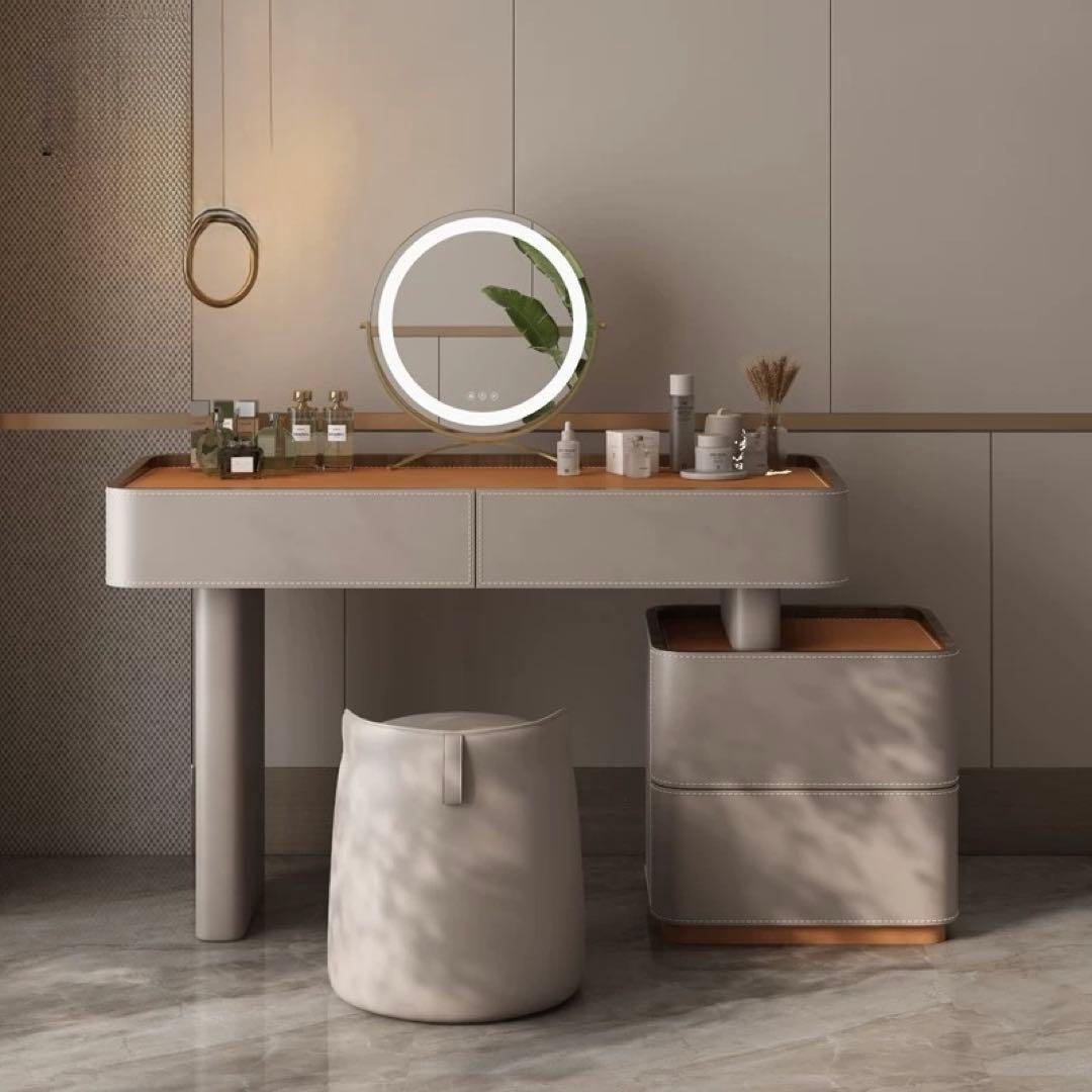 東京送料無料　オレンジデスクとスツールセット 付き化粧台、化粧台ドレッサー ド