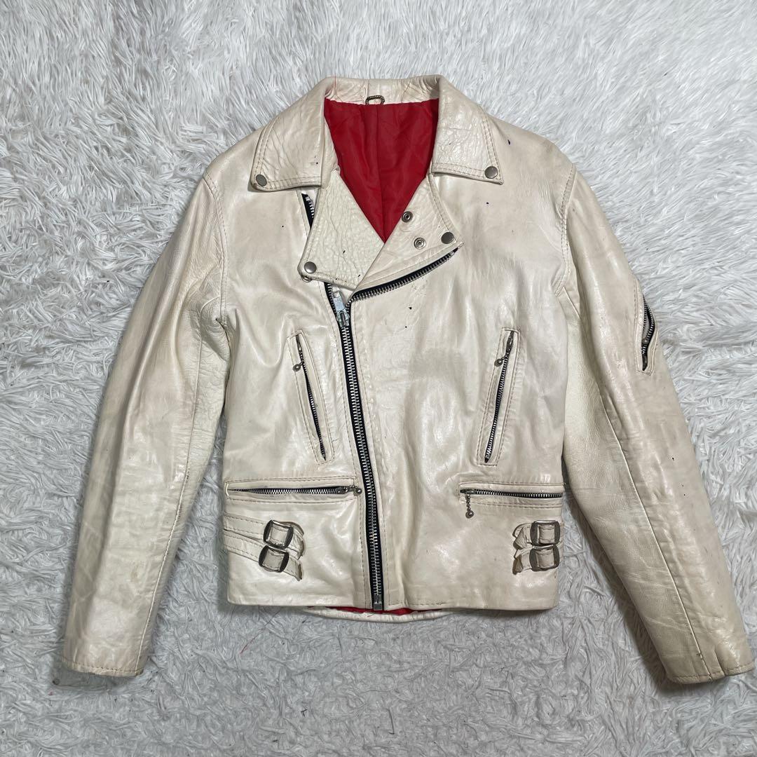 ヴィンテージ　ダブルライダース　カウレザー　ホワイト　イングランド製