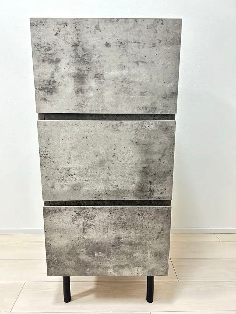 【美品】RASIK 脚付チェスト タンス【スリム3 段】ストーングレー