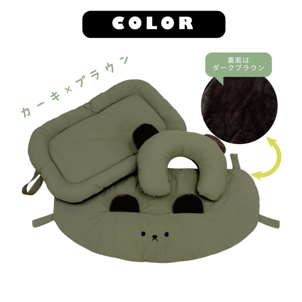 Lサイズ　カーキ×ブラウン ペットカートクッション あごのせ枕 マット 防水