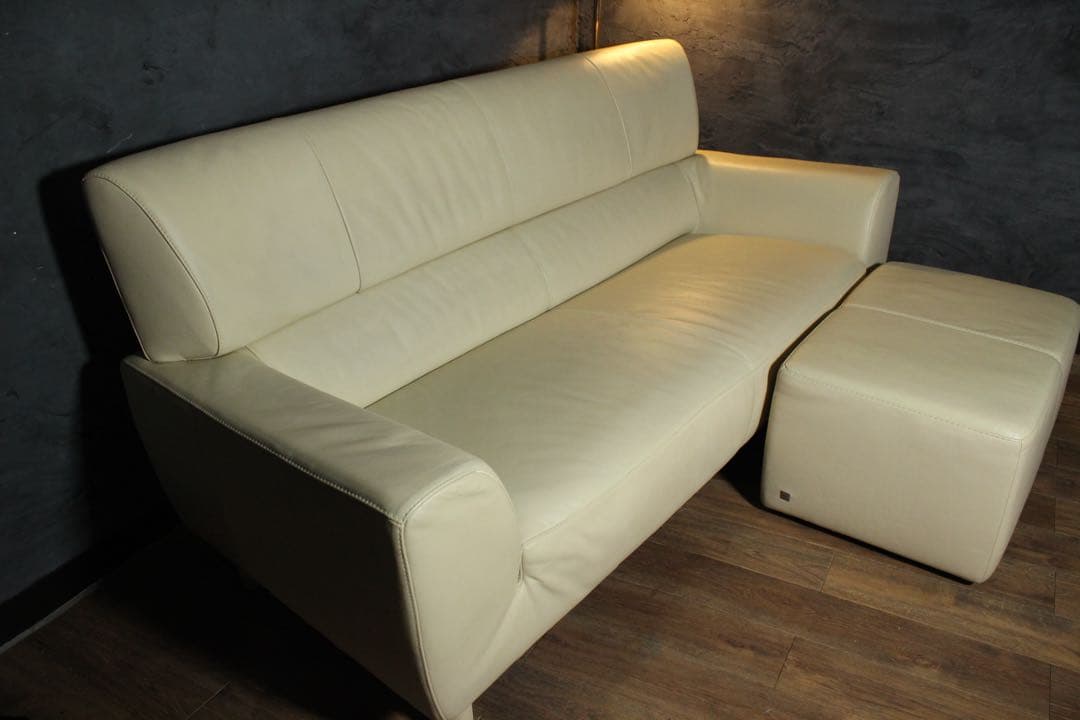 首都圏送無料〜M gallery40万前後 本革ソファ オットマン クリーム白