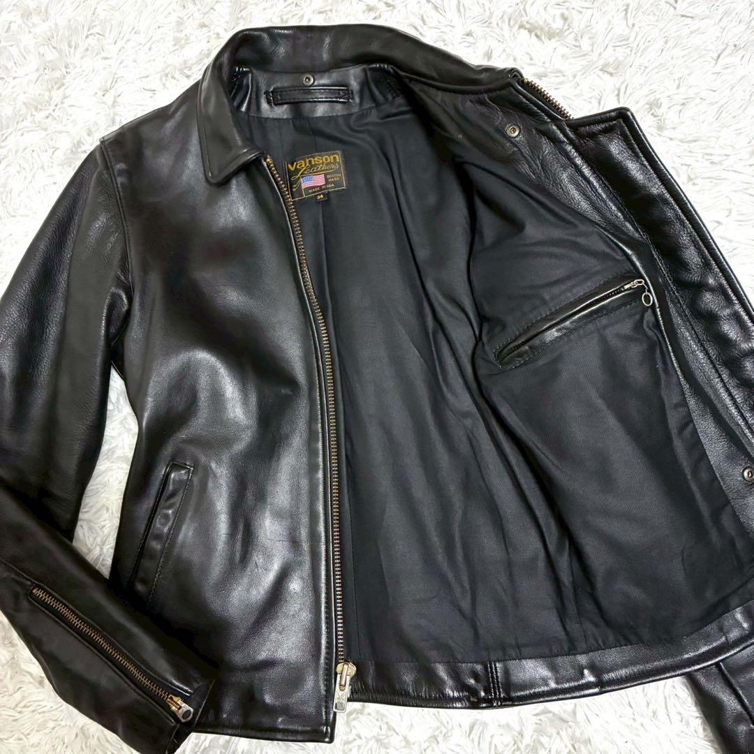 vanson レザージャケット エンフィールド　USA製　黒 ゴールド金具　34