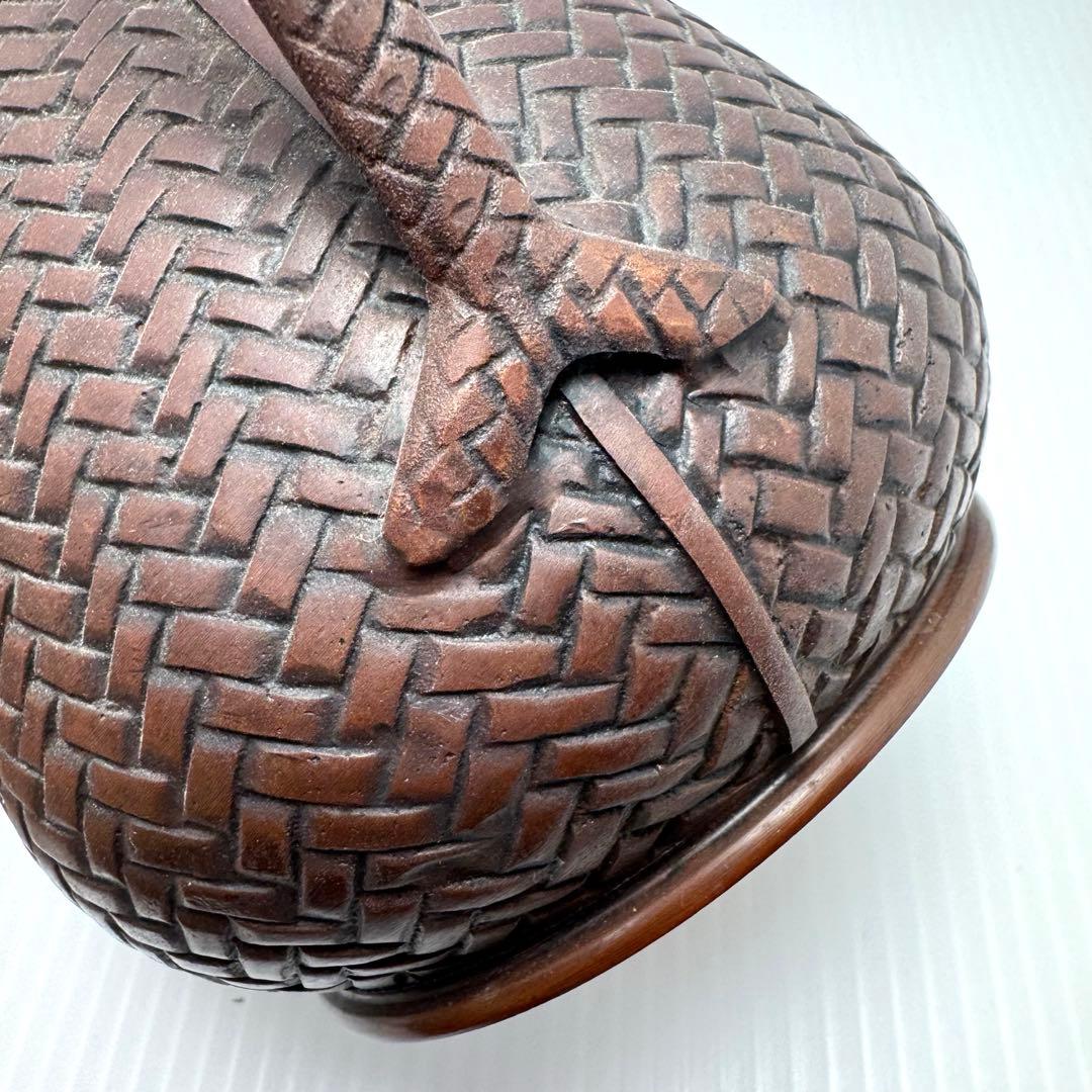 銅器 網代 手付花器 花入れ 花籠 花瓶 竹編籠 骨董品 伝統工芸