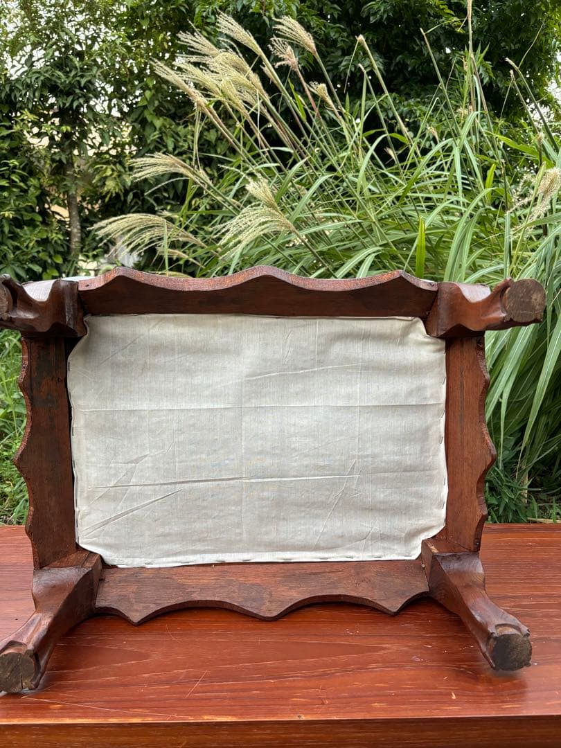 アンティーク　グレーのオットマン・スツール　カブリオールレッグ　クロウ&ボール