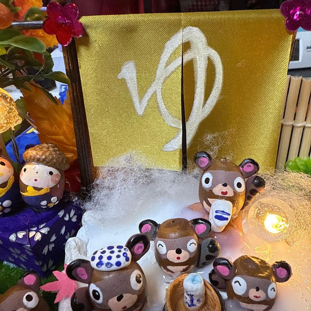 どんぐりアート♡秋深し　温泉入ってほっと一息オブジェ♡