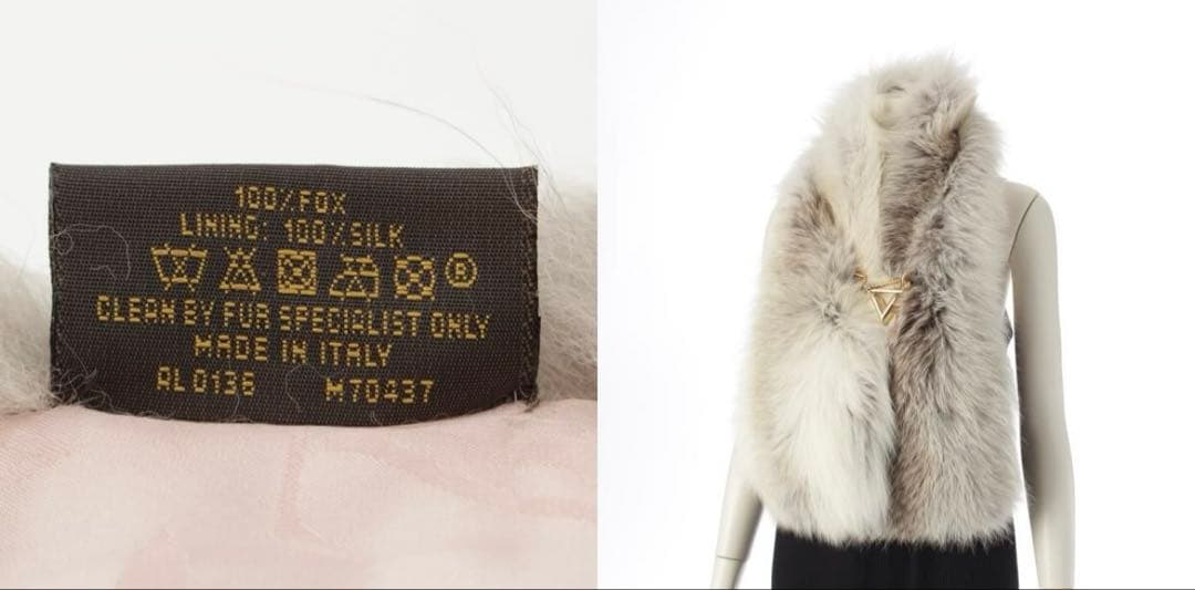 【新品】　ルイヴィトン　V金具　フォックス　ファー　マフラー　モノグラム　ピンク