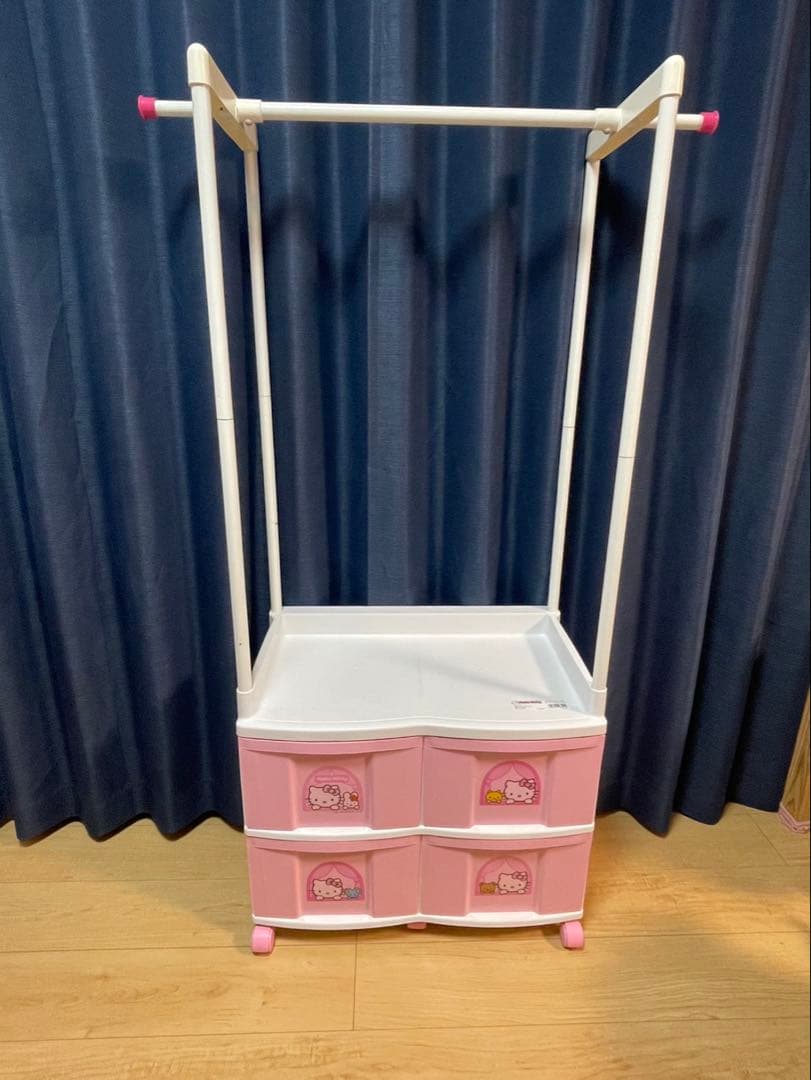 ピンク ハンガーラック 収納ボックス付き