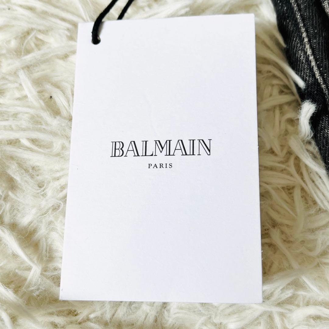 【新品タグ付き✨】バルマン　デニムパンツ　バイカーパンツ　蛇腹　金ボタン　黒