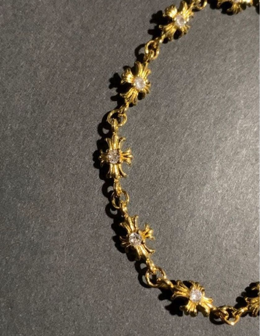 22k タイニークロスチェーン ダイヤ　ブレスレット　ホワイト