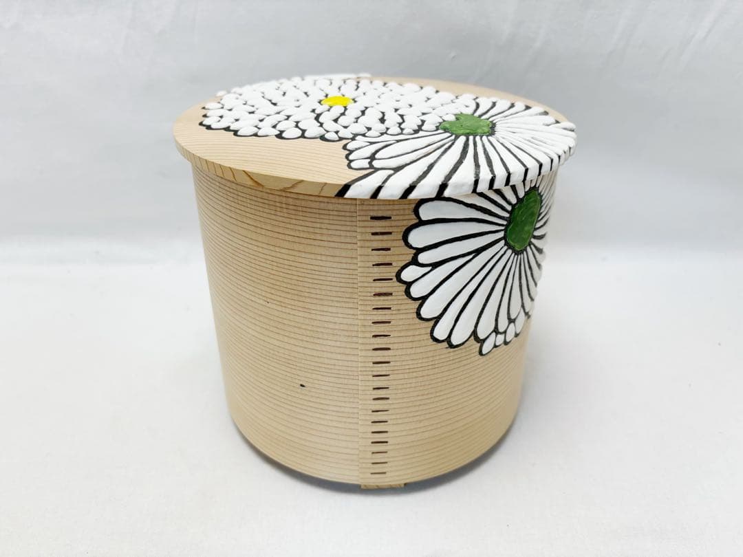 未使用 茶道具 塗師 宮下芳洋作 利休好写 菊絵曲水指 曲げわっぱ 木工芸共箱