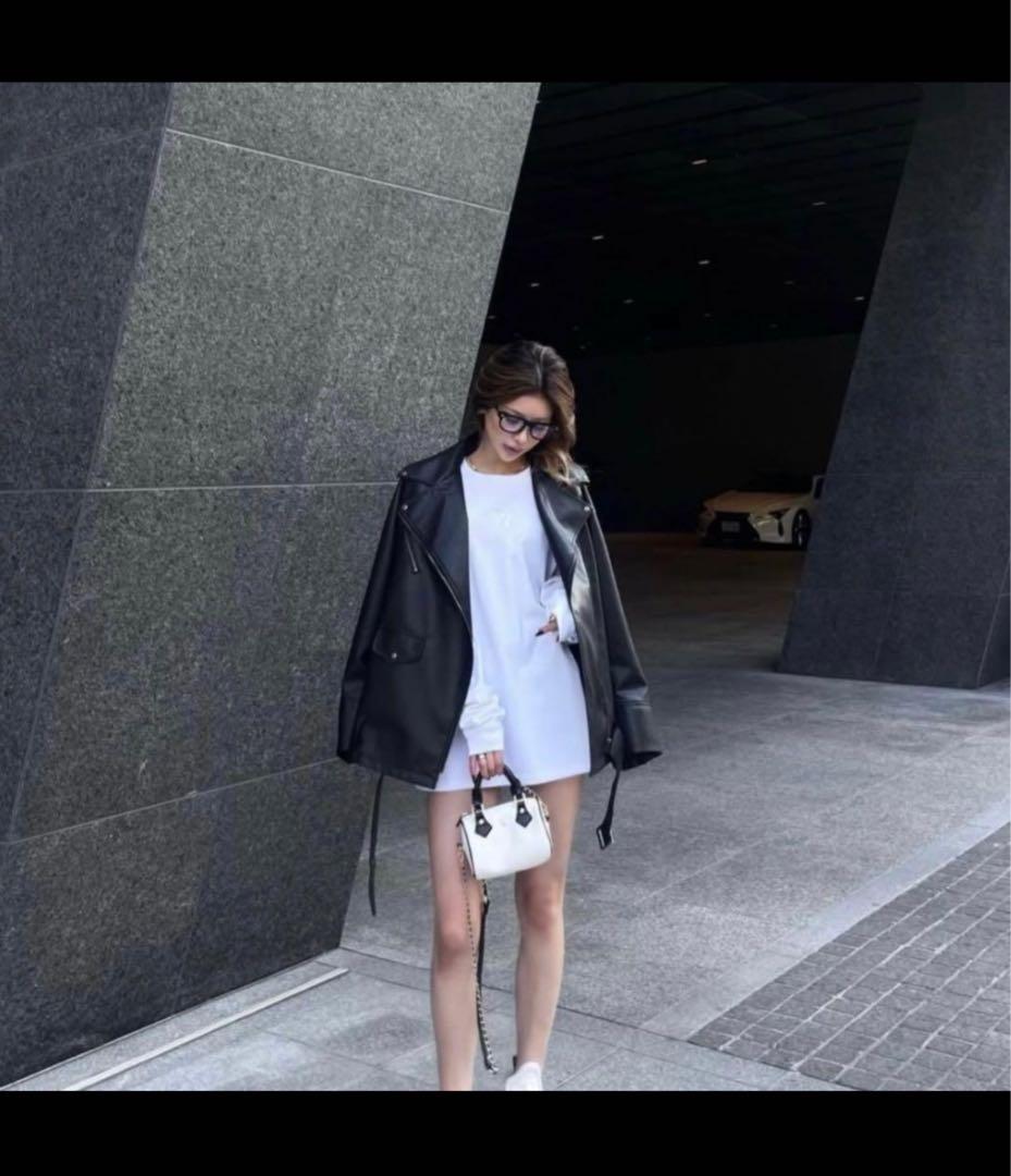 DIANTE ブラック エコレザー ライダーズジャケット