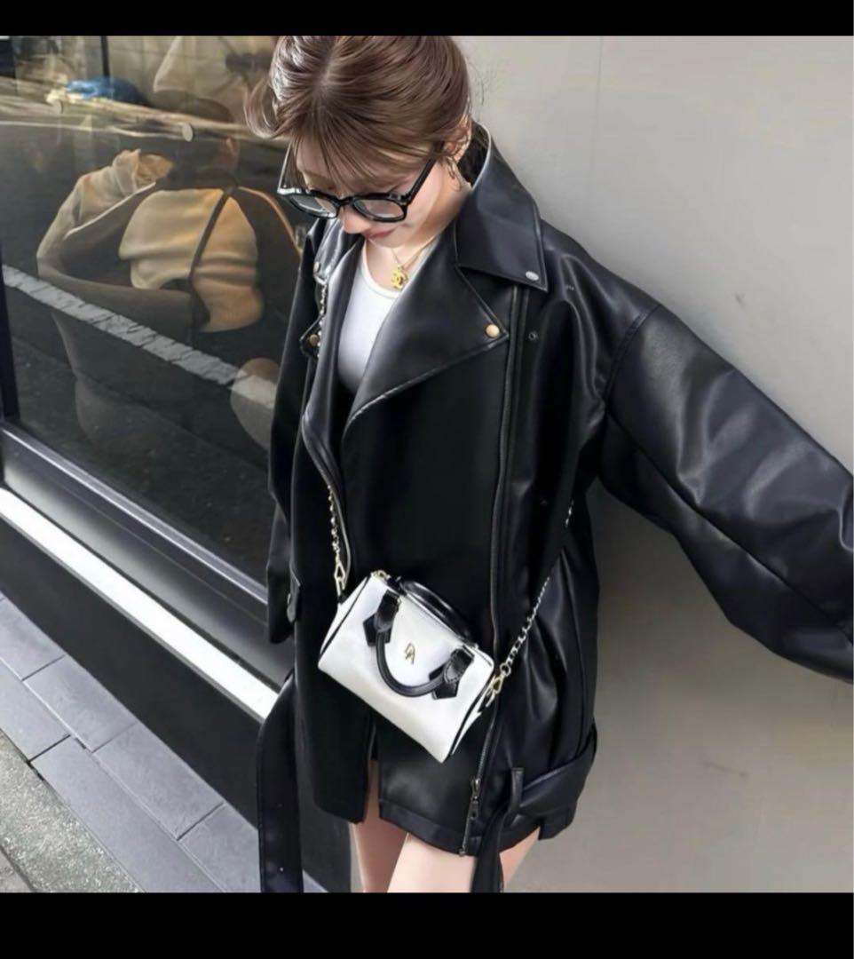 DIANTE ブラック エコレザー ライダーズジャケット