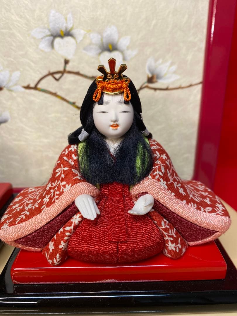 雛人形　草園作　木目込人形　親王五人飾り桜型台