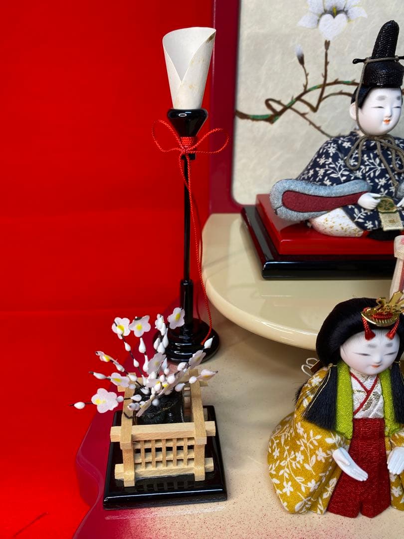 雛人形　草園作　木目込人形　親王五人飾り桜型台