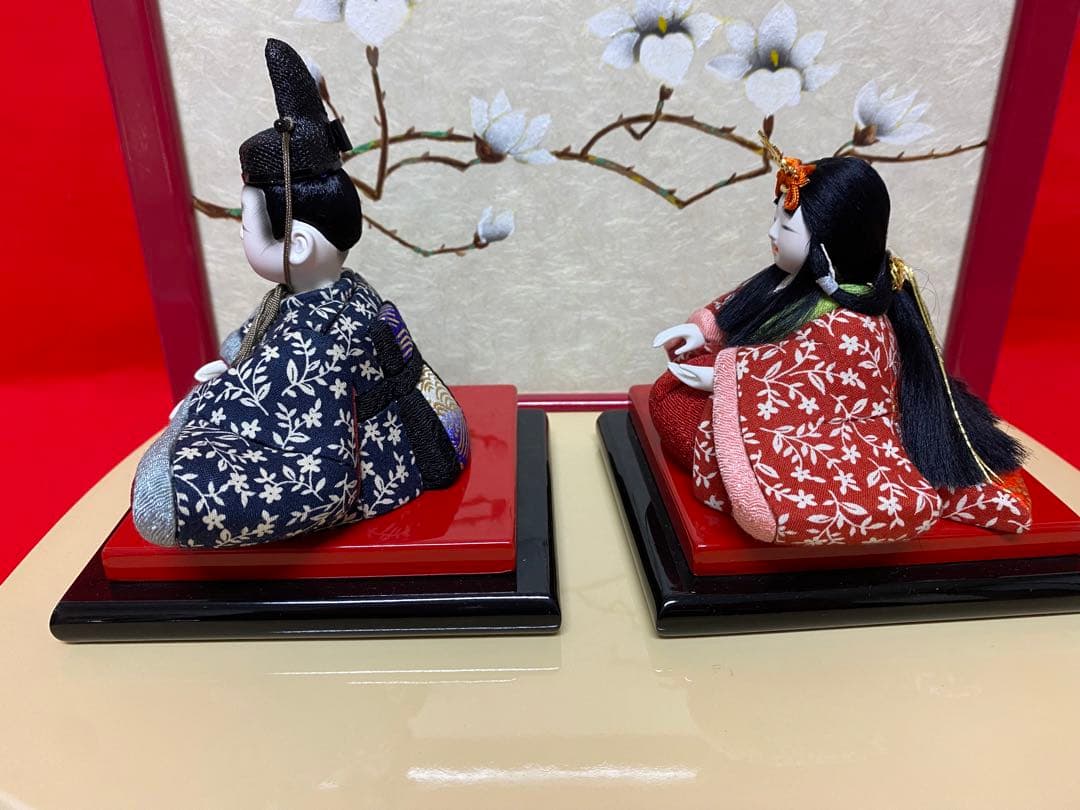 雛人形　草園作　木目込人形　親王五人飾り桜型台