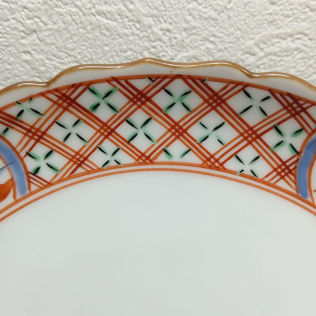 清水焼 赤絵格子花鳥六寸皿 お皿 菓子皿 盛り皿 5枚セット