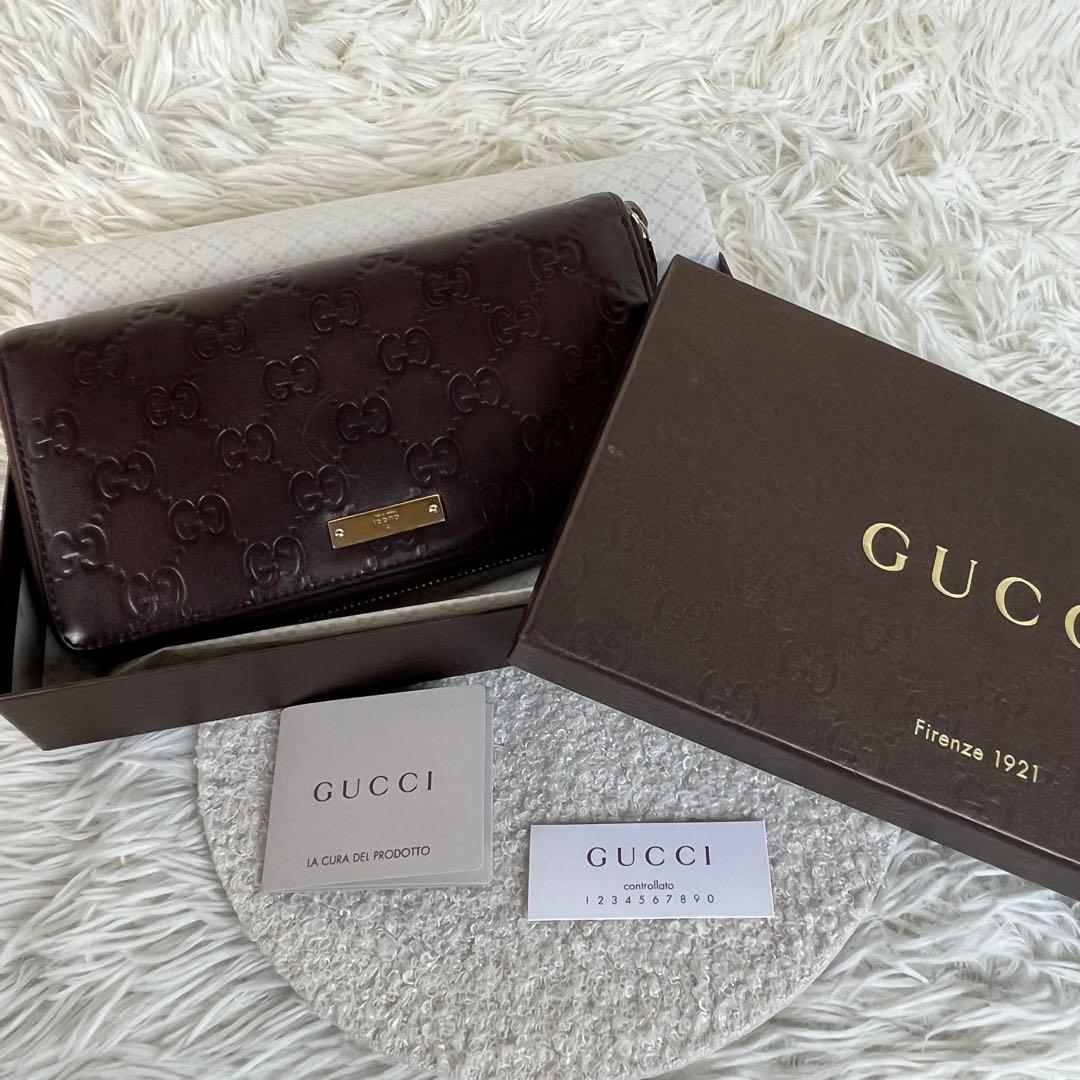 GUCCI 長財布　GGロゴ　シマ　レザー　ラウンドファスナー