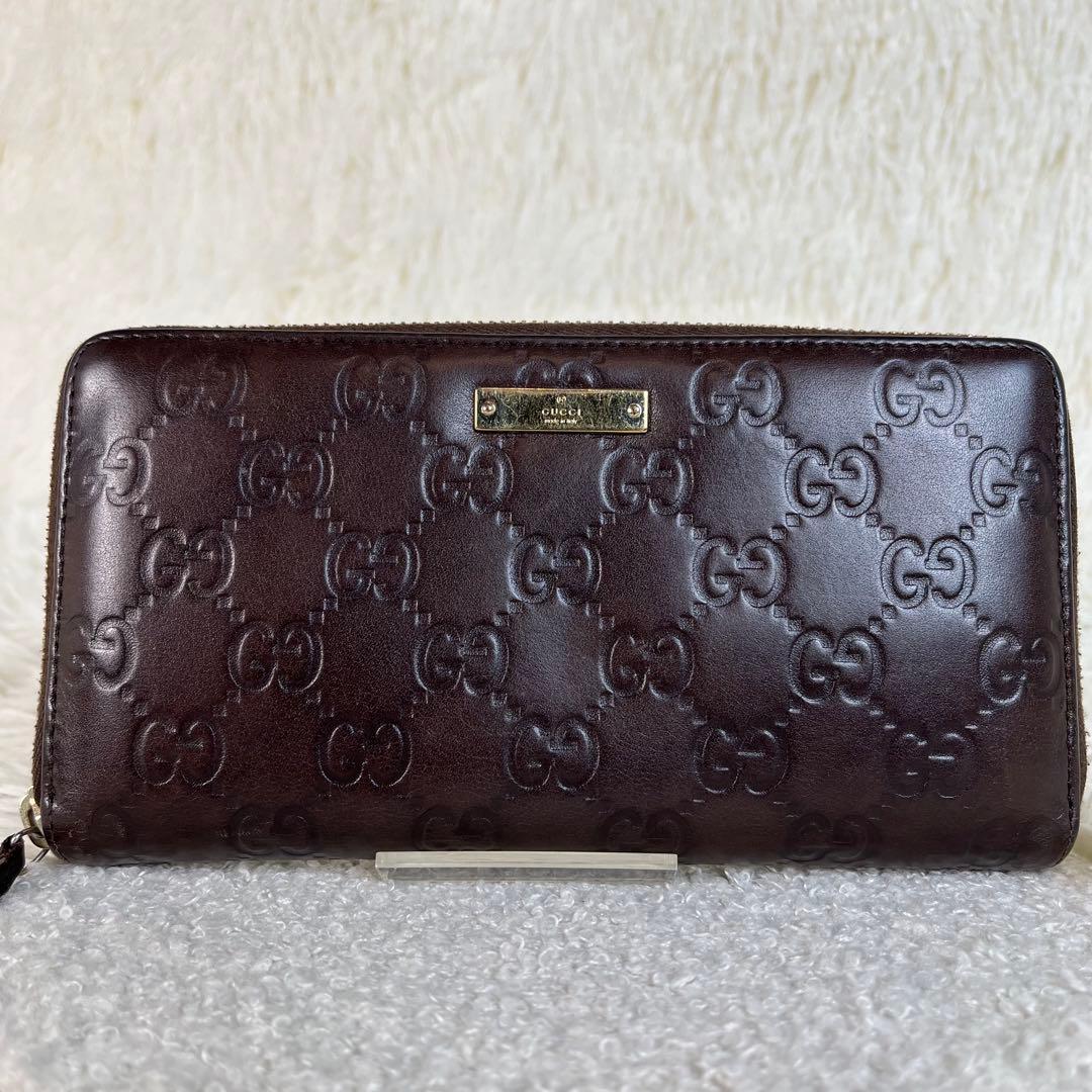 GUCCI 長財布　GGロゴ　シマ　レザー　ラウンドファスナー