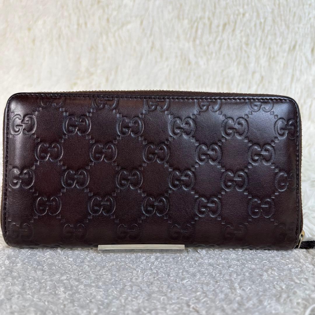 GUCCI 長財布　GGロゴ　シマ　レザー　ラウンドファスナー