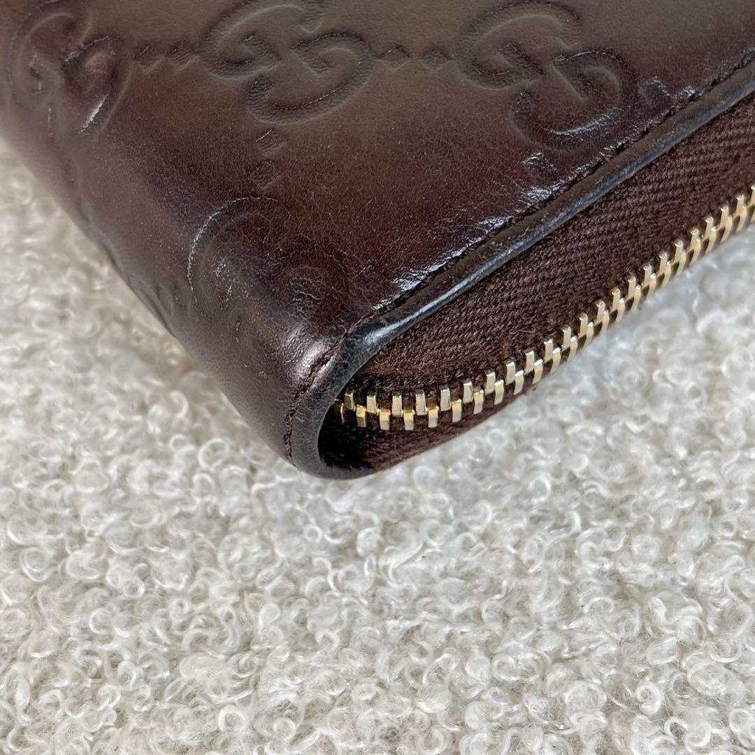 GUCCI 長財布　GGロゴ　シマ　レザー　ラウンドファスナー