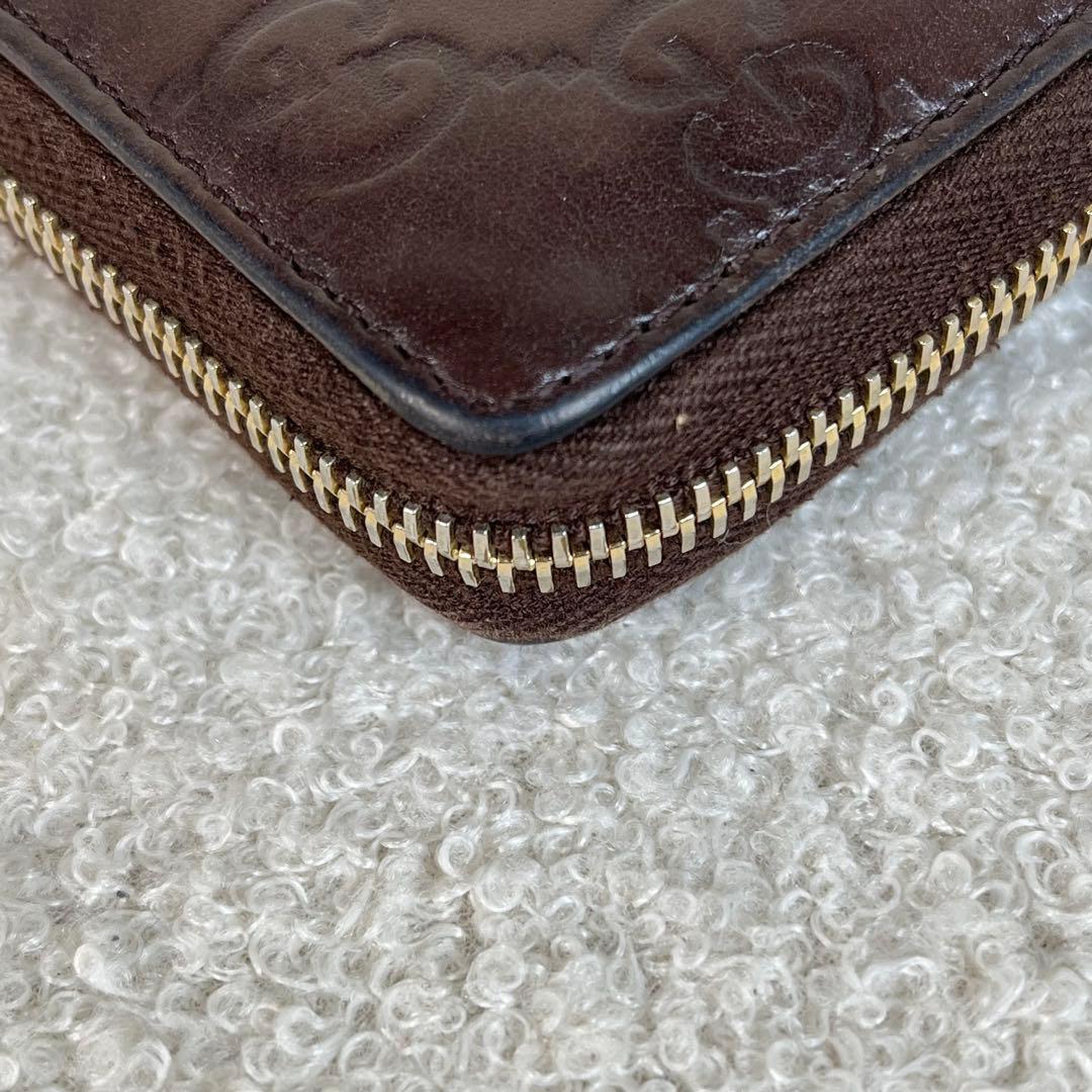 GUCCI 長財布　GGロゴ　シマ　レザー　ラウンドファスナー