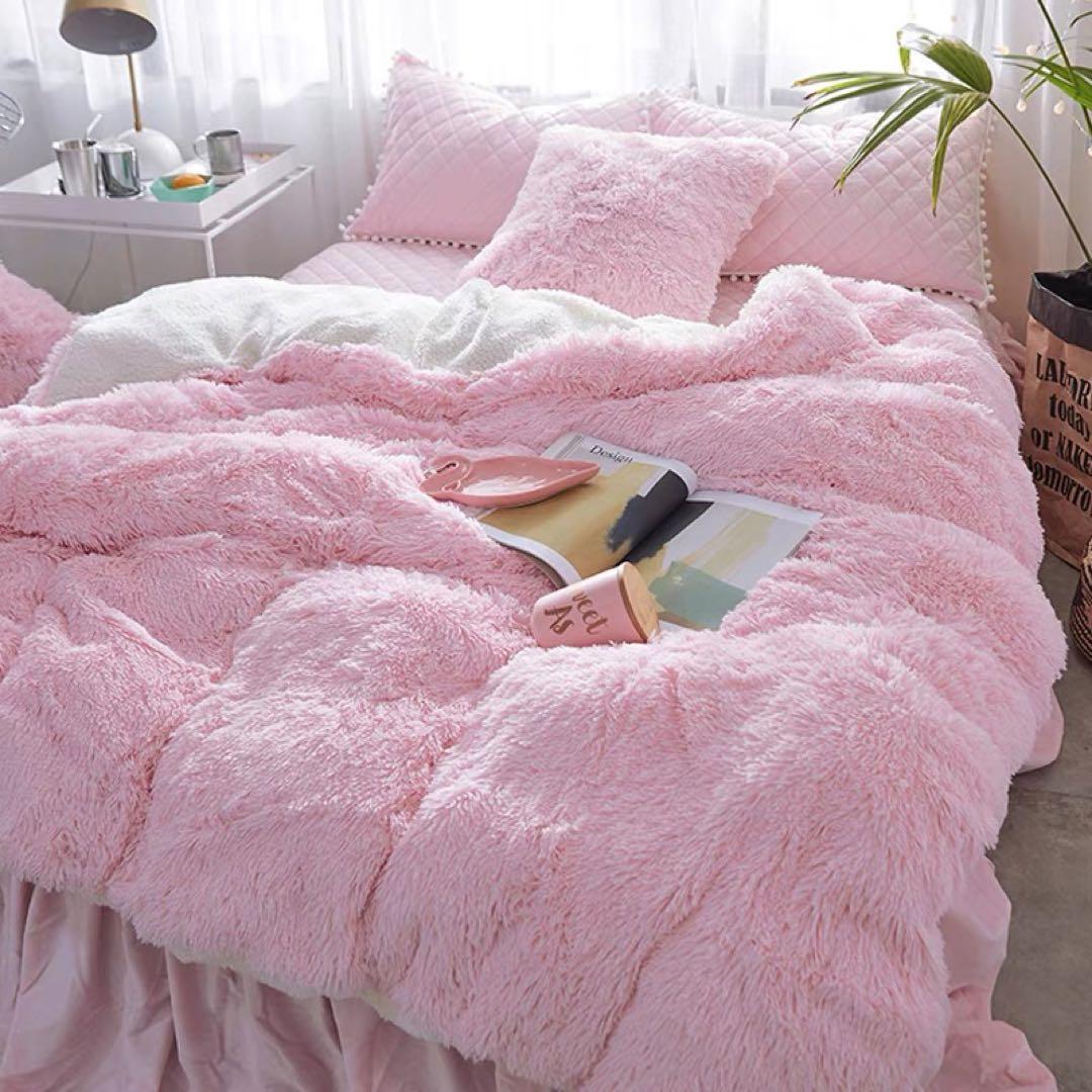 ピンク フリース キルティングカバーセット セミダブル