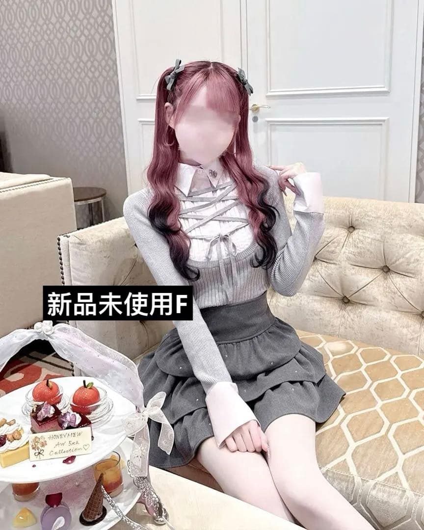 HONEYMEW　レースアップドッキングトップス　ハニーミュウ　グレー