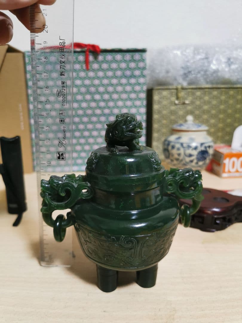 翡翠 硬玉 龍の香炉 中国古玩