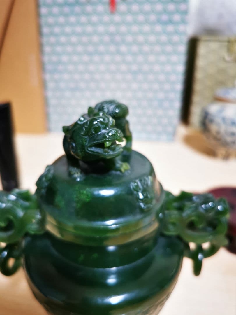 翡翠 硬玉 龍の香炉 中国古玩